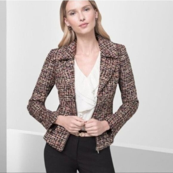 NWOT White House Black Market Tweed Moto Jacket - Black w/ Pink Flush - Picture 5 of 6